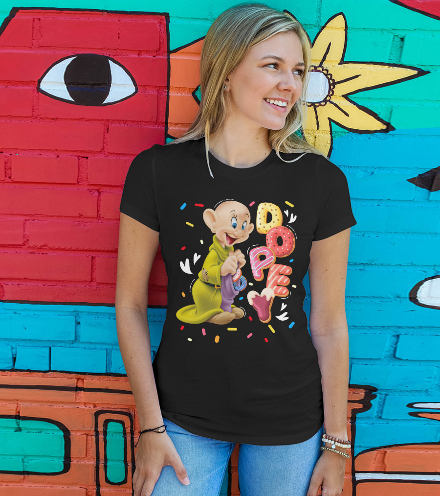 Dopey Disney Character With Colorful Donut Sprinkle Letters T-Shirt