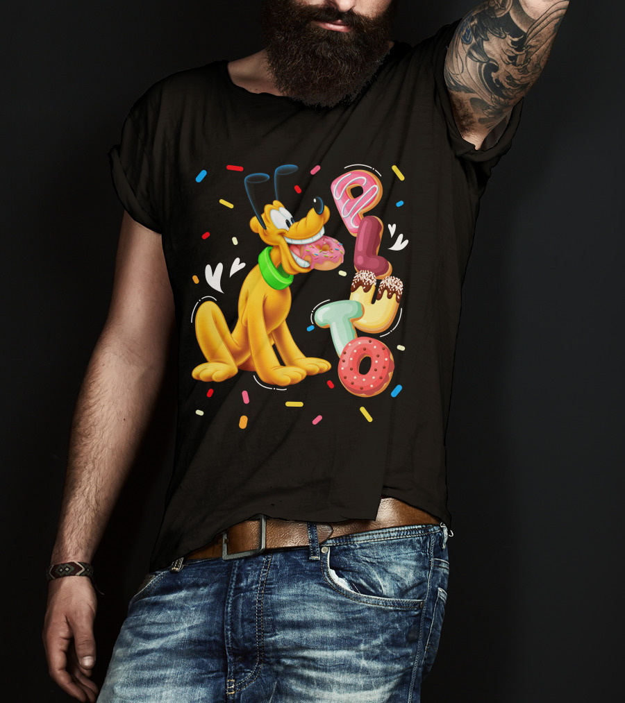 Pluto Donut Letters Colorful Confetti Celebration T-Shirt