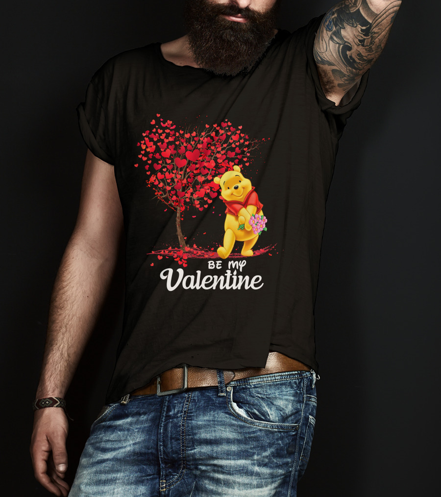 Winnie The Pooh Be My Valentine With Heart Tree And Bouquet T-Shirt