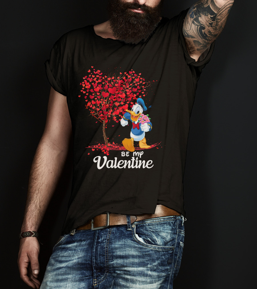 Donald Duck Be My Valentine Hearts And Flowers T-Shirt