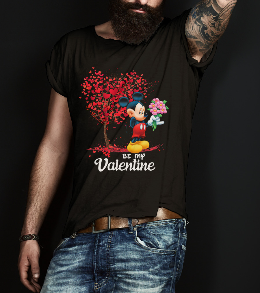 Be My Valentine Mickey Mouse Heart Tree Flowers T-Shirt