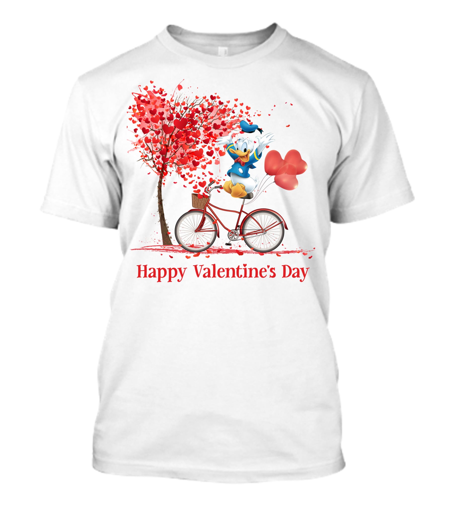 DN Valentine Happy Valentine's Day Donald Duck Bicycle Balloon Tree T-Shirt