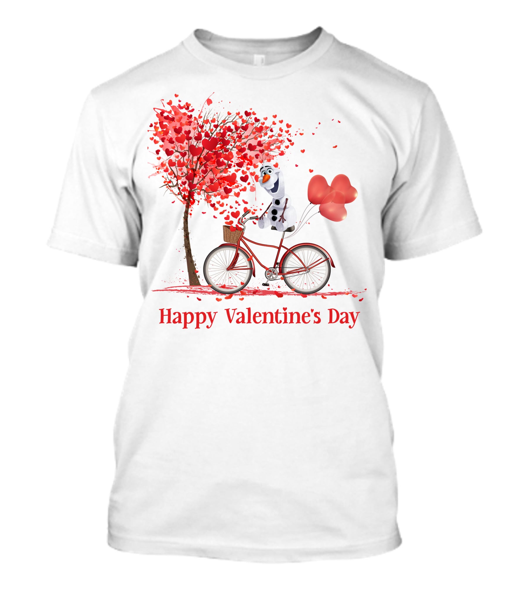 OL Valentine Happy Valentine's Day Olaf Bicycle Hearts Tree T-Shirt