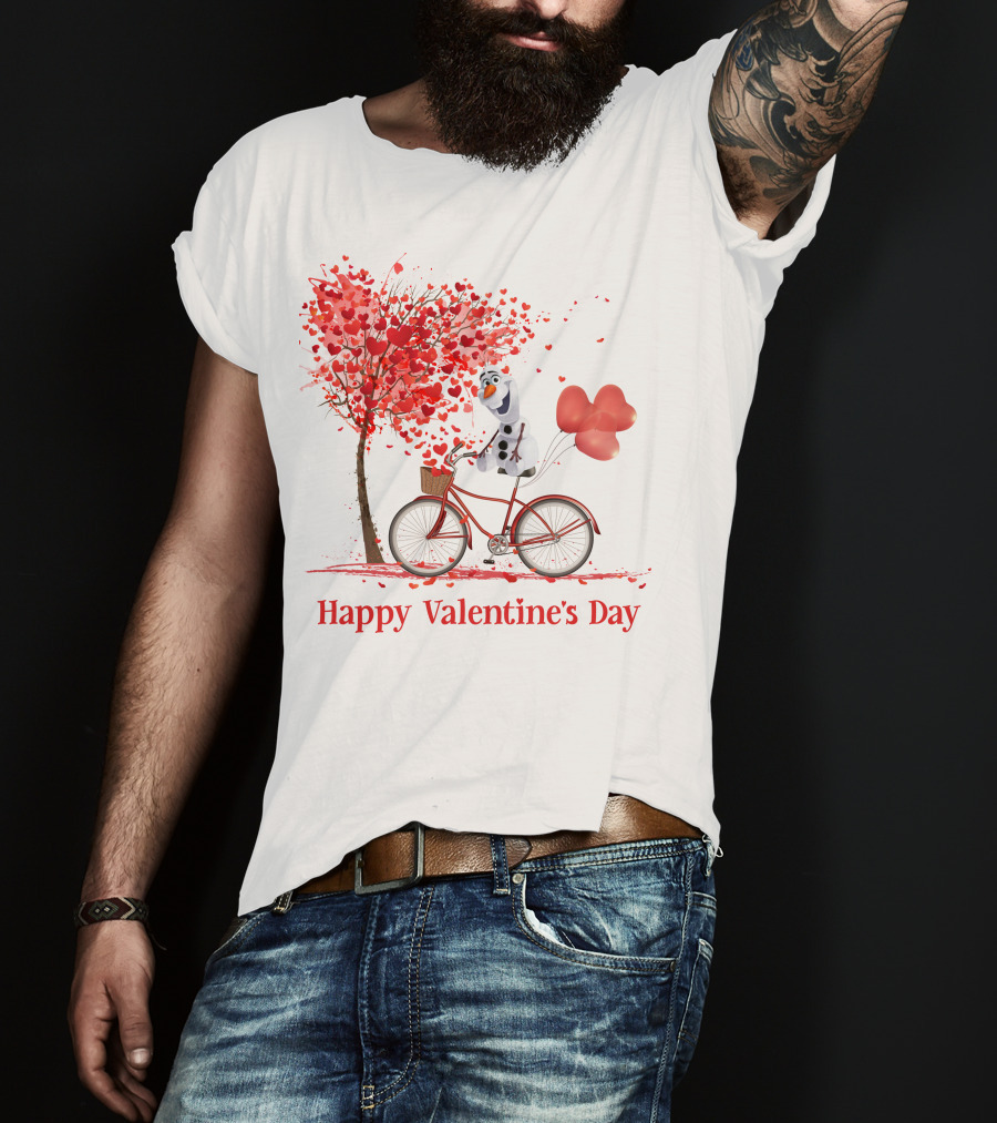 OL Valentine Happy Valentine's Day Olaf Bicycle Hearts Tree T-Shirt