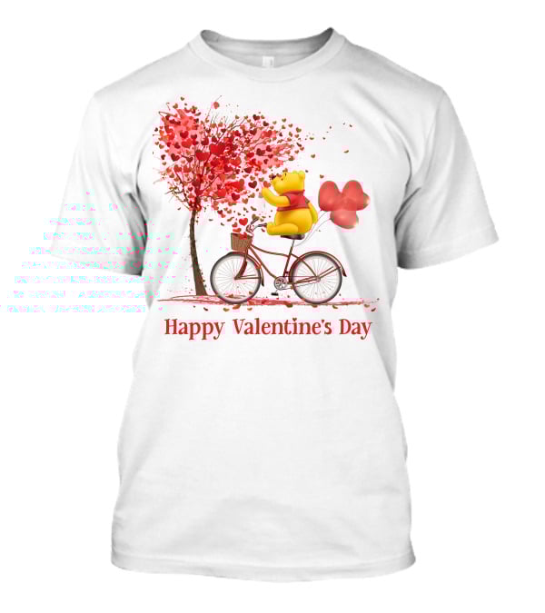Happy Valentine's Day Bicycle Bear With Love Balloons And Heart Tree T-Shirt