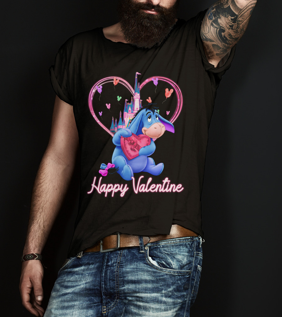 Eeyore Happy Valentine With Heart And Castle T-Shirt