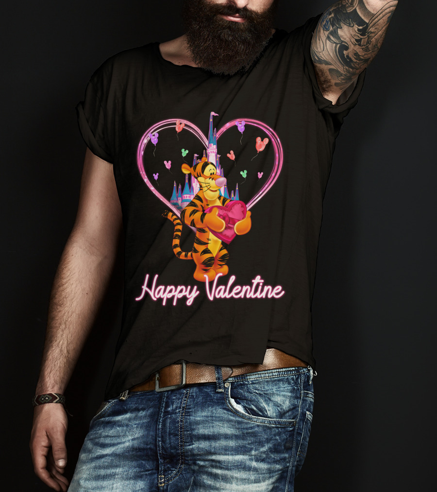 Tigger Happy Valentine Heart Castle Balloons T-Shirt