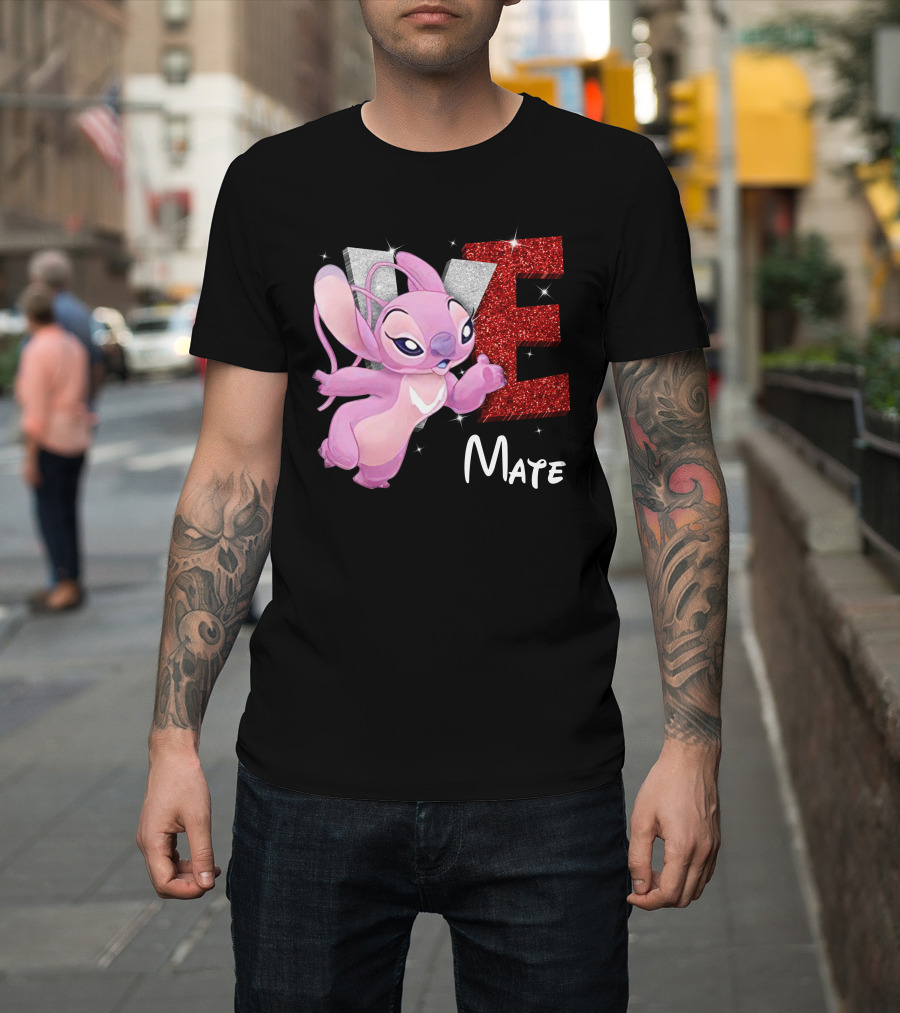 Angel And Stitch Inspired Mate Design With Glittery Love Elements T-Shirt