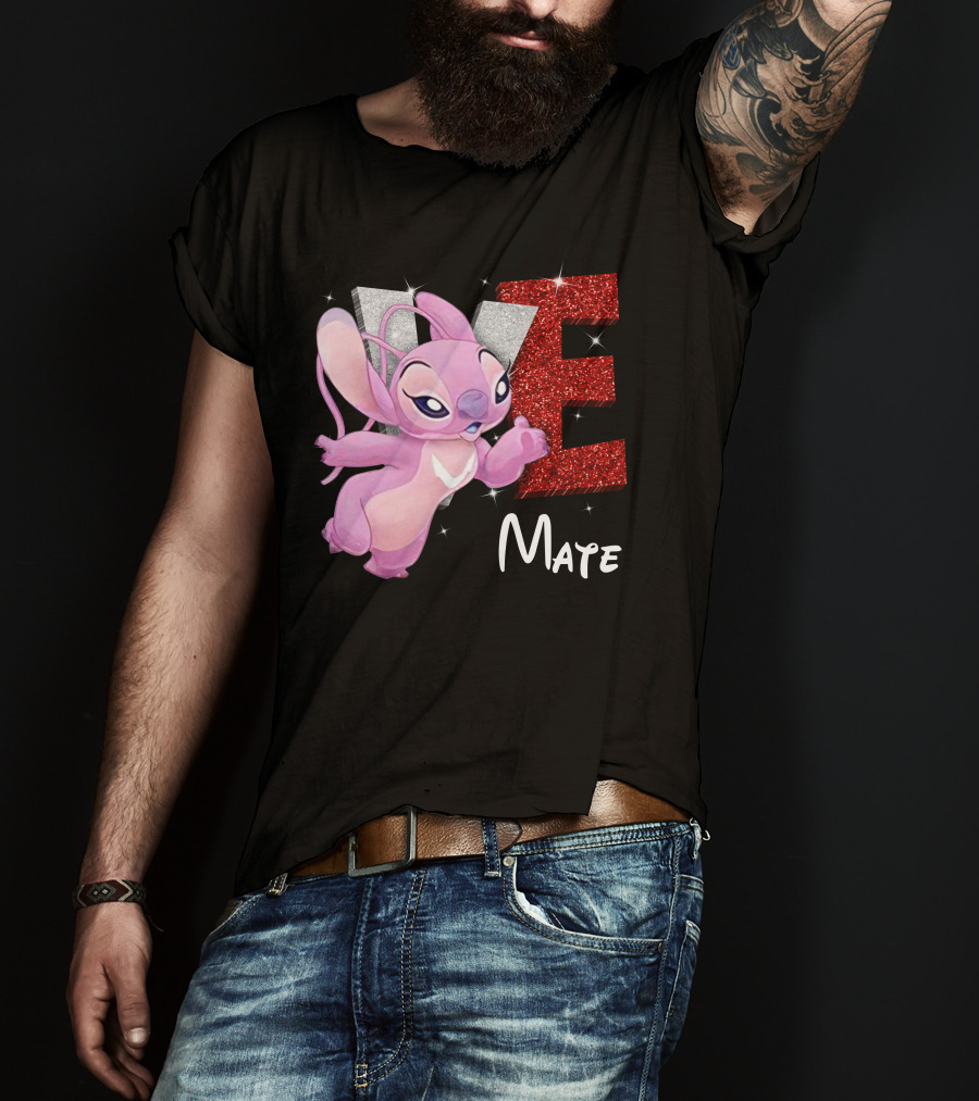 Angel And Stitch Inspired Mate Design With Glittery Love Elements T-Shirt