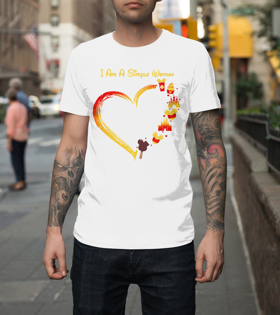 I Am A Simple Woman Heart With Mickey Ears Ice Cream Popcorn Castle T-Shirt