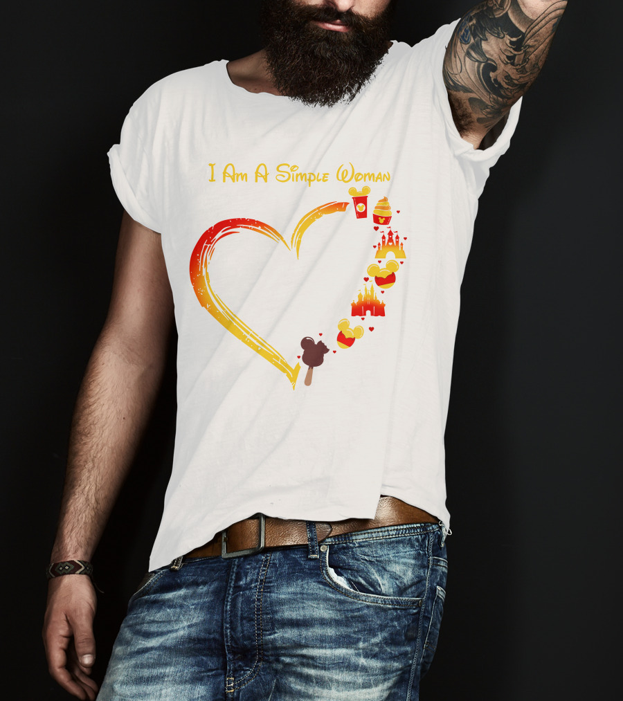 I Am A Simple Woman Heart With Mickey Ears Ice Cream Popcorn Castle T-Shirt