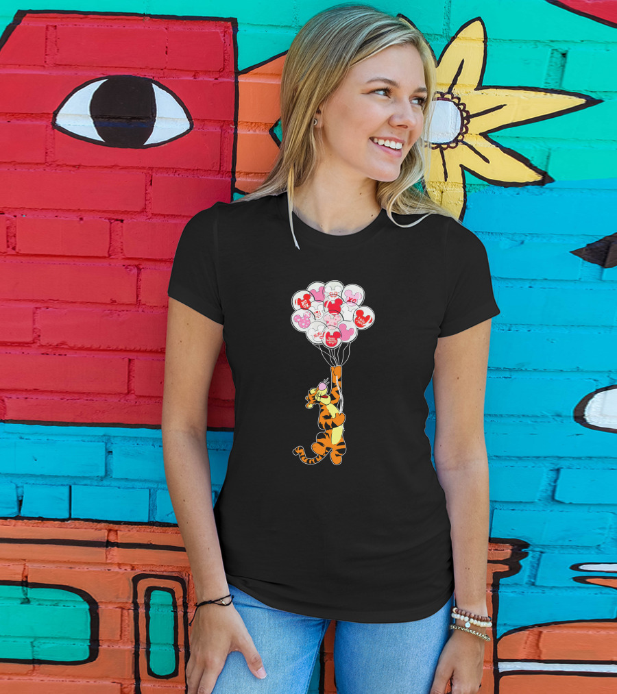 Tigger Flying With Mickey Balloons Valentine's Day Xo Hunny Disney T-Shirt