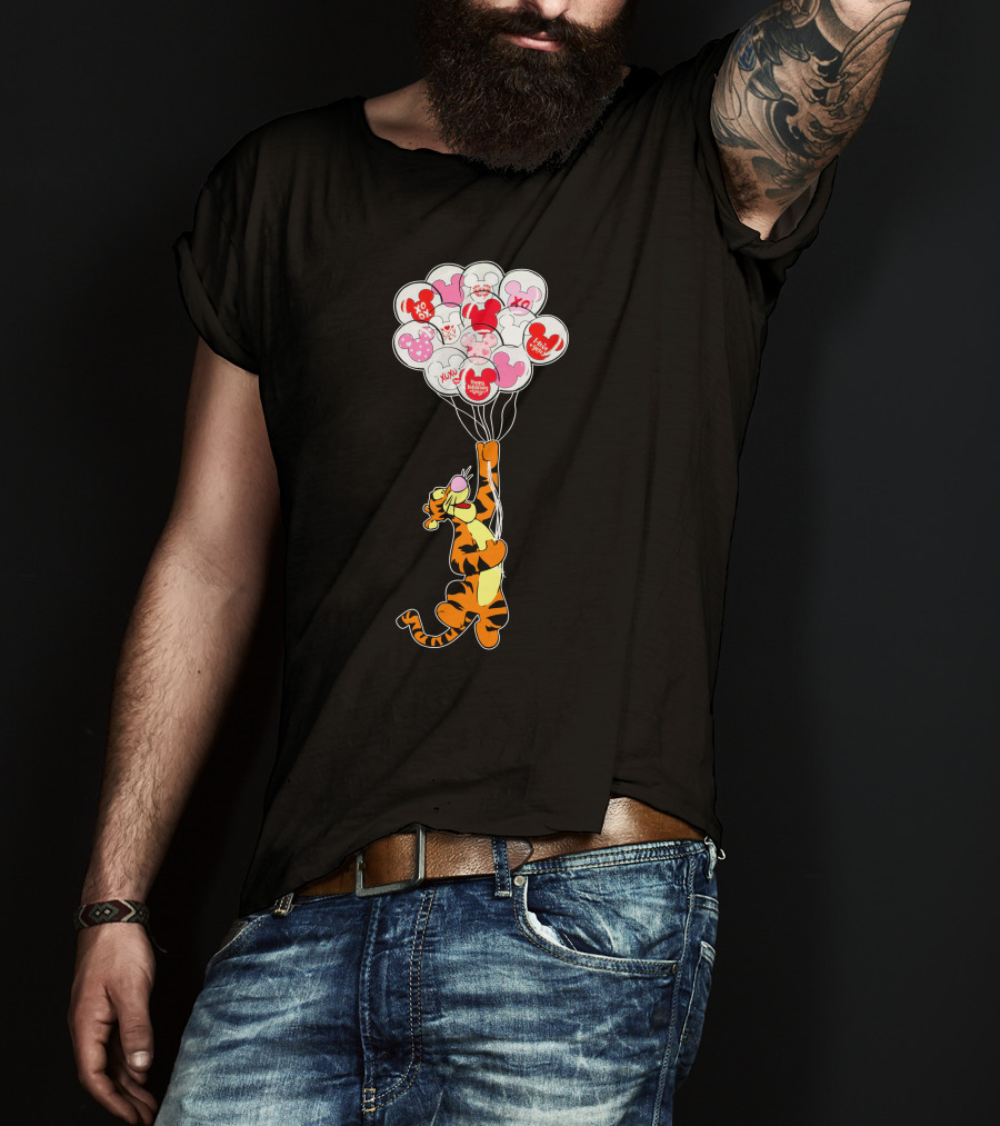 Tigger Flying With Mickey Balloons Valentine's Day Xo Hunny Disney T-Shirt