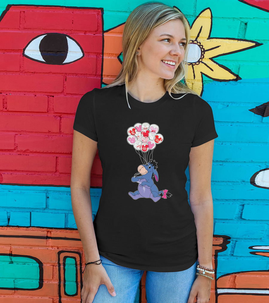 Eeyore Holding Valentine's Day Mickey Balloons T-Shirt