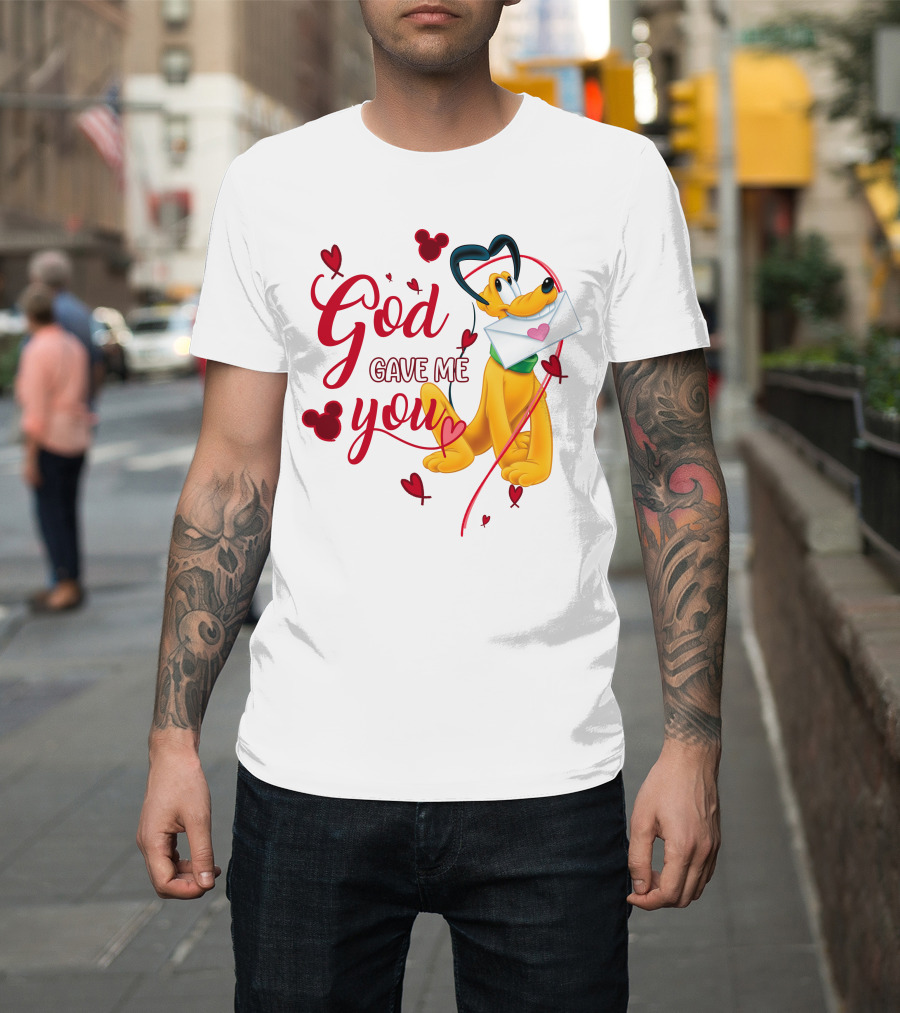 Pluto God Gave Me You Hearts And Mickey Mouse Icons T-Shirt