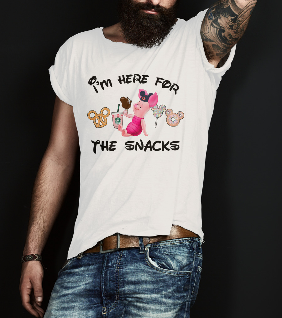 I'm Here For The Snacks Piglet Pretzel Chocolate Mickey Ears T-Shirt