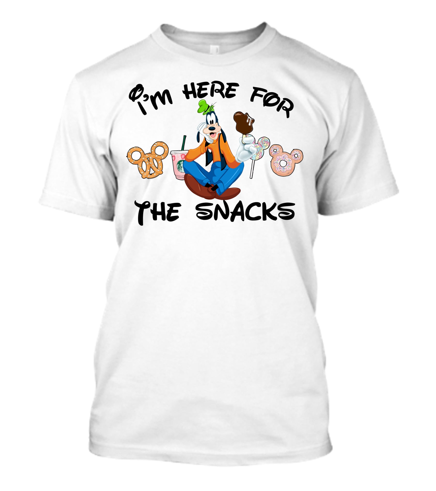 I'm Here For The Snacks Goofy Pretzel Donut Mickey Ears Lollipop T-Shirt