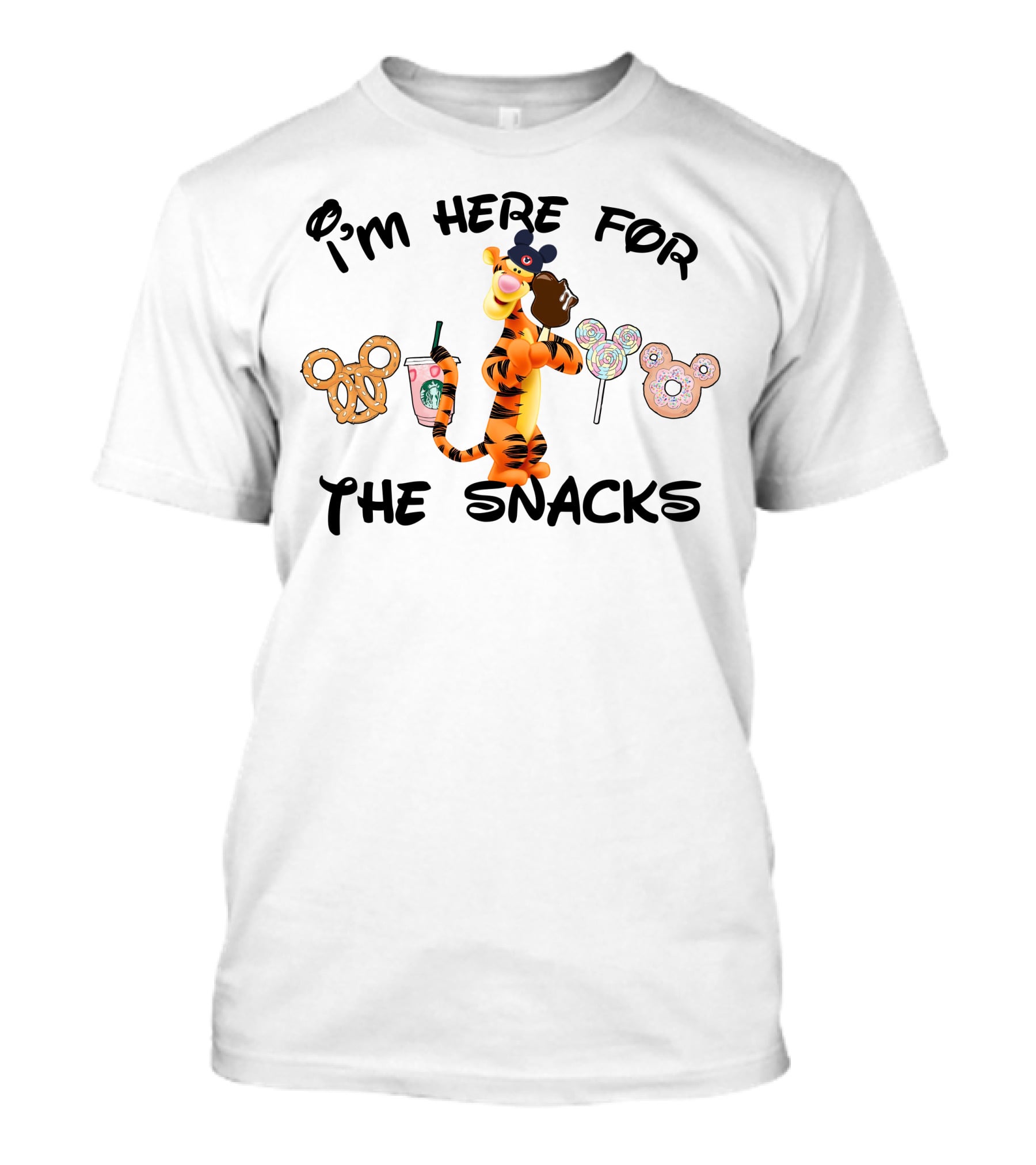 I'm Here For The Snacks Tigger Pretzel Starbucks Lollipop Donut T-Shirt
