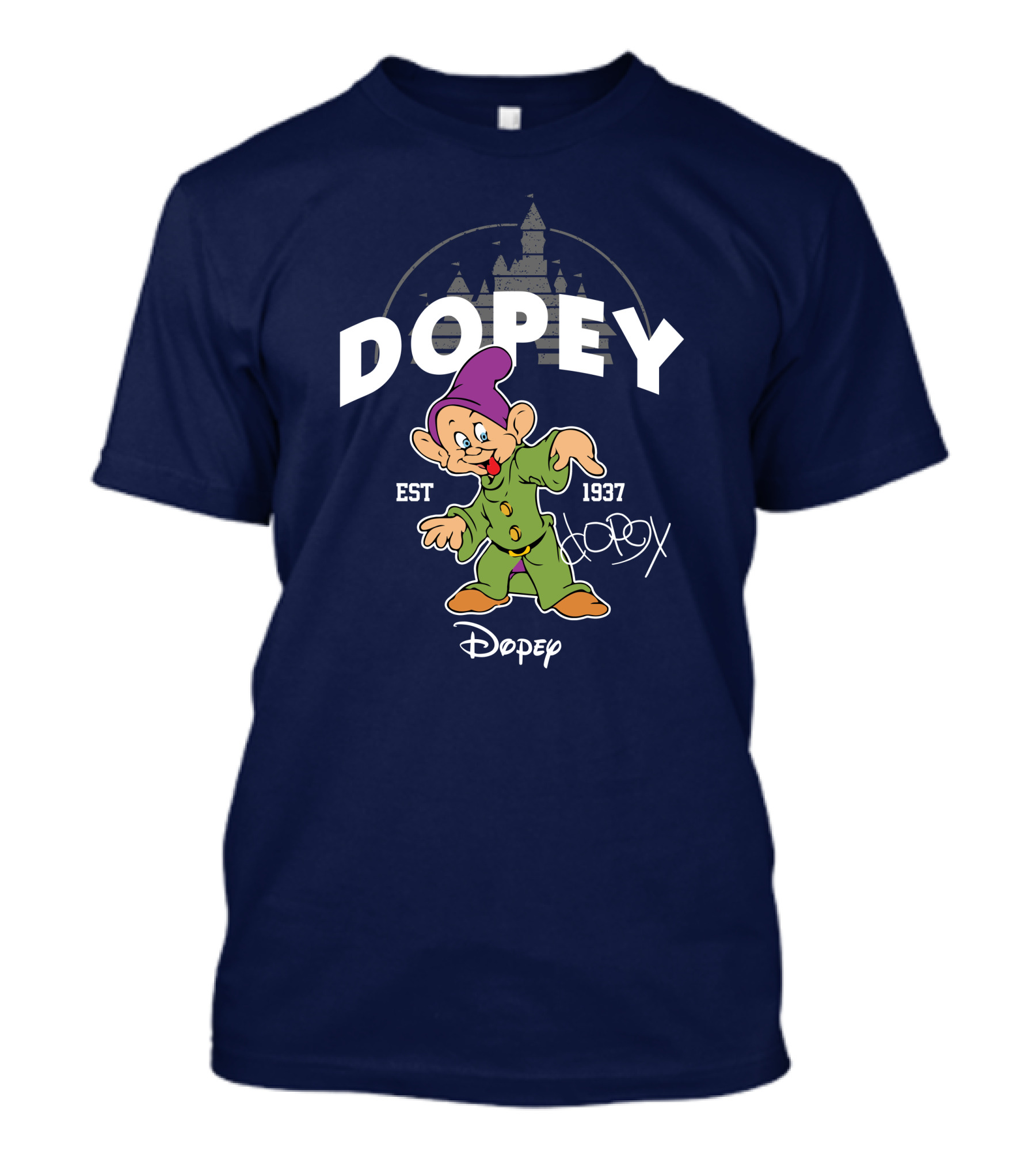 Dopey Est 1937 Castle Background Disney Character T-Shirt