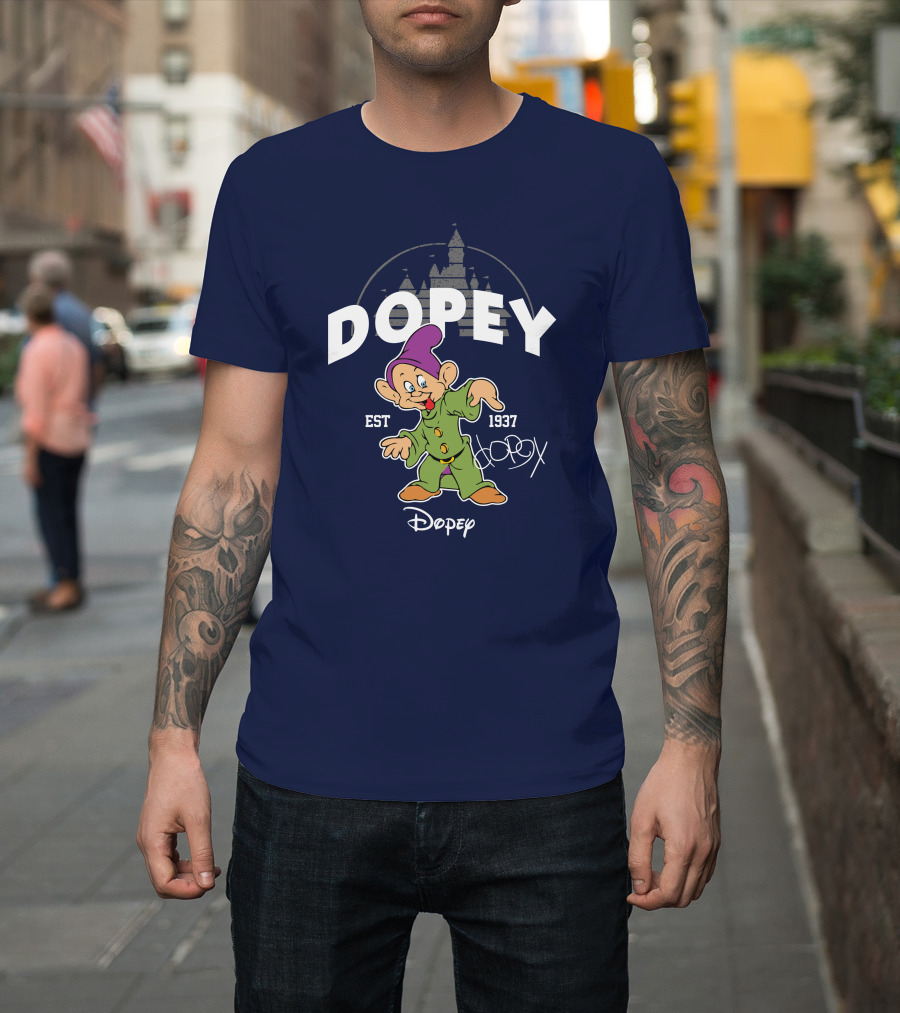 Dopey Est 1937 Castle Background Disney Character T-Shirt