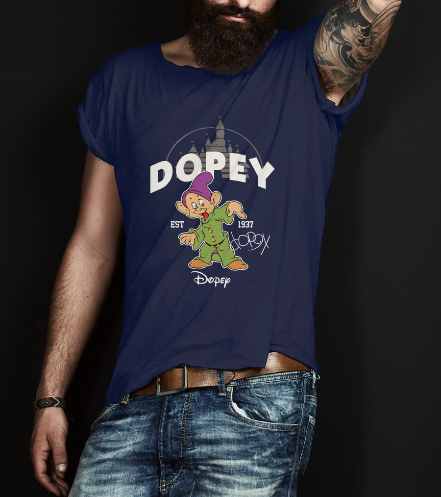Dopey Est 1937 Castle Background Disney Character T-Shirt