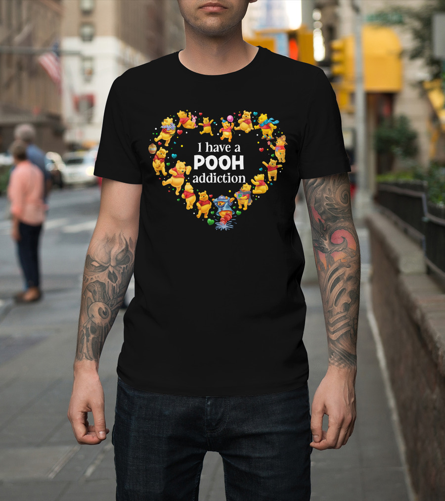 I Have A Pooh Addiction Heart-Shaped Iconic Characters Collection T-Shirt