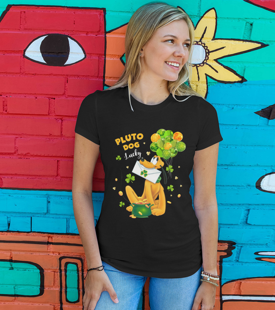 Pluto Dog Lucky Balloons And Clover Coins T-Shirt