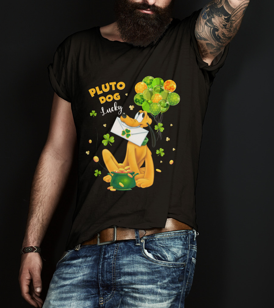 Pluto Dog Lucky Balloons And Clover Coins T-Shirt