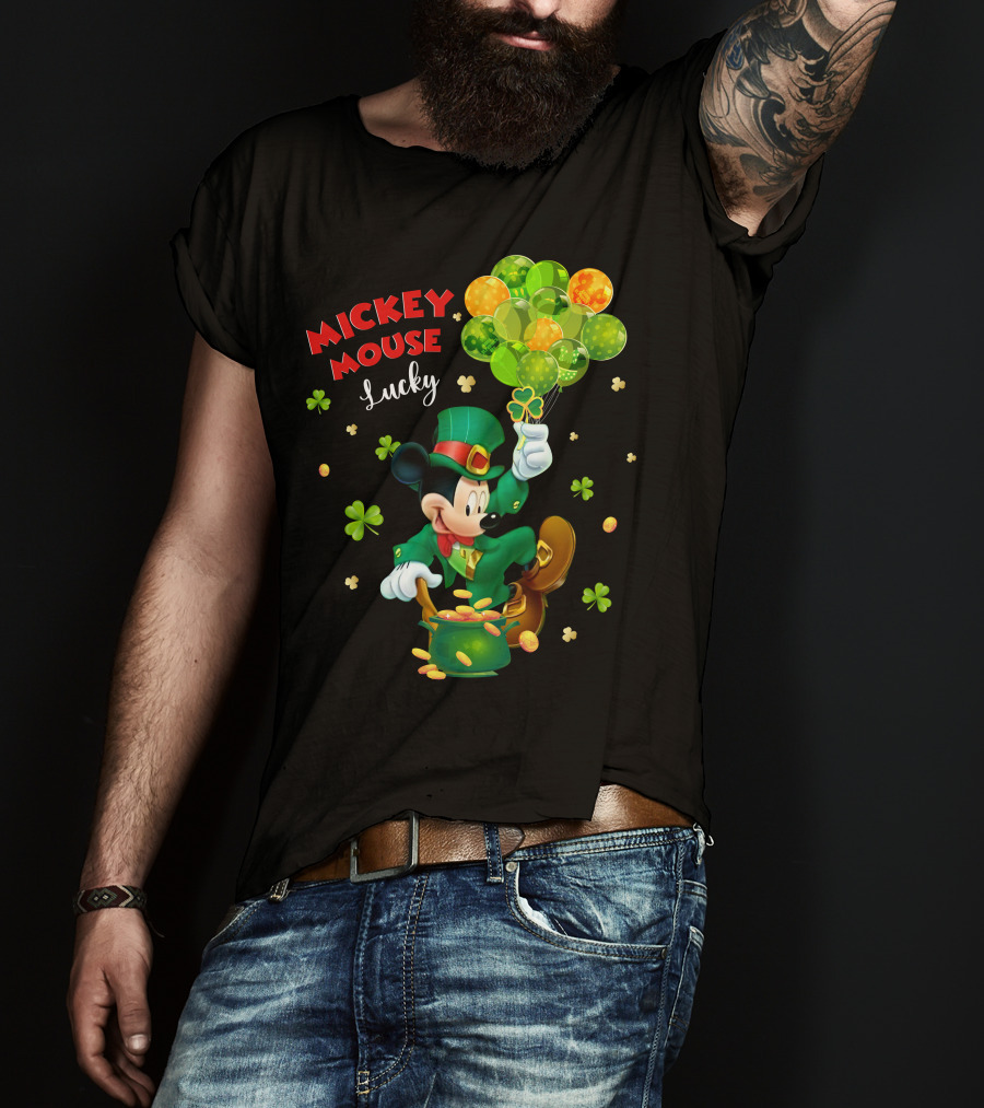 Mickey Mouse Lucky St. Patrick's Day Shamrocks And Gold T-Shirt