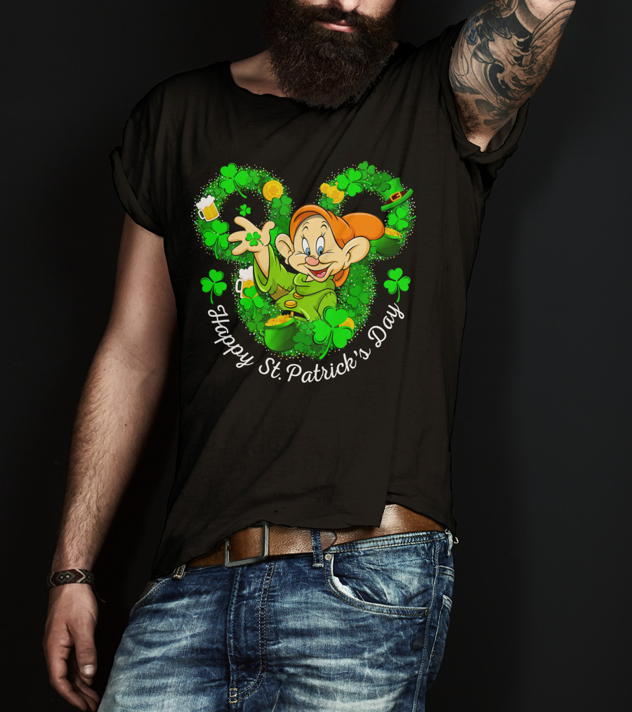Dopey Happy St. Patrick's Day Shamrock And Beer Celebration Green Theme T-Shirt