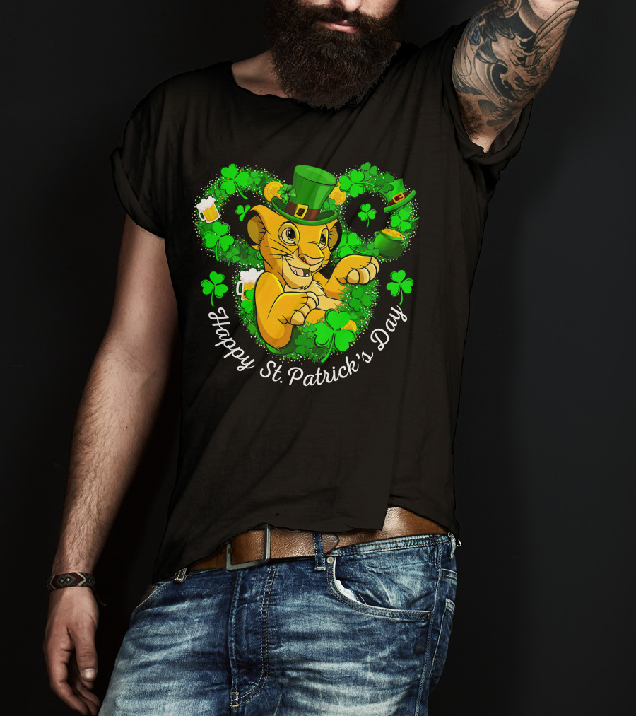 Simba Happy St. Patrick's Day With Shamrock And Green Hat T-Shirt
