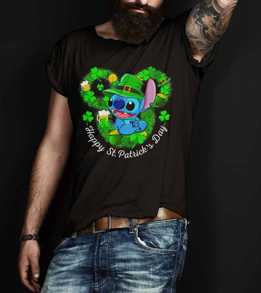Stitch Leprechaun Happy St. Patrick's Day Shamrocks And Beer T-Shirt