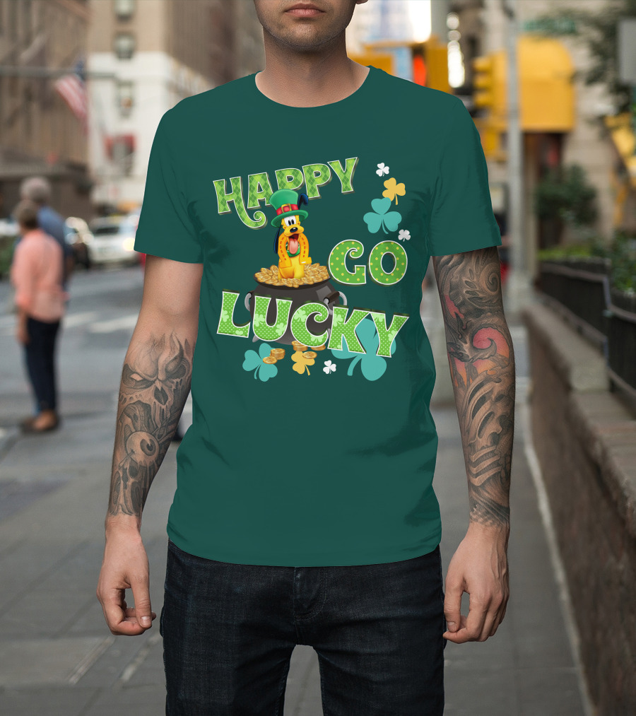 Happy Go Lucky Pluto St. Patrick's Day Theme With Lucky Charms And Gold Coins T-Shirt