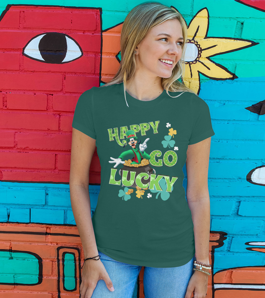 Happy Go Lucky Goofy Pot Of Gold Shamrocks T-Shirt