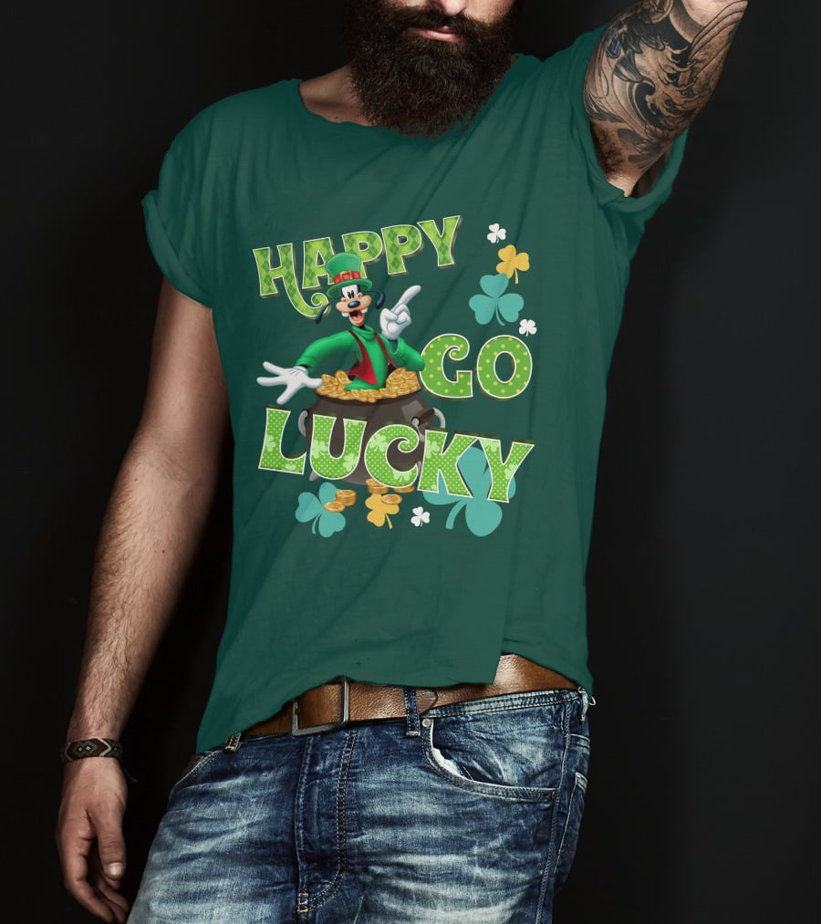 Happy Go Lucky Goofy Pot Of Gold Shamrocks T-Shirt