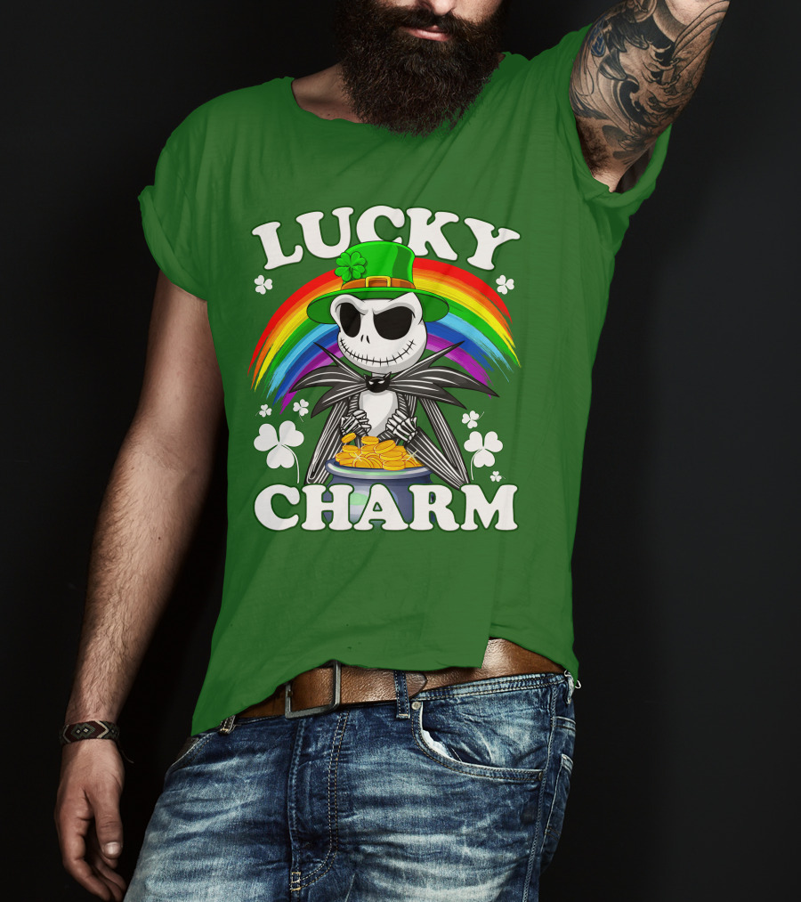 Lucky Charm Jack Skellington Rainbow Shamrock T-Shirt