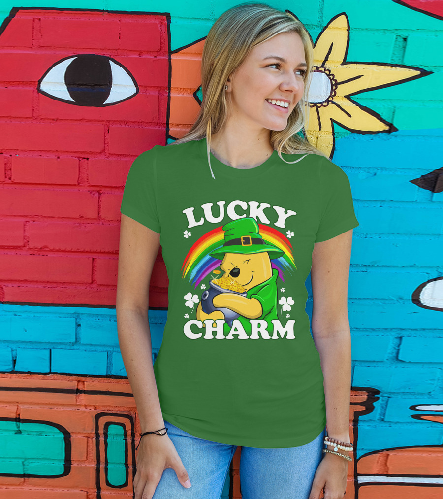 Lucky Charm Pooh Rainbow Pot Of Gold T-Shirt