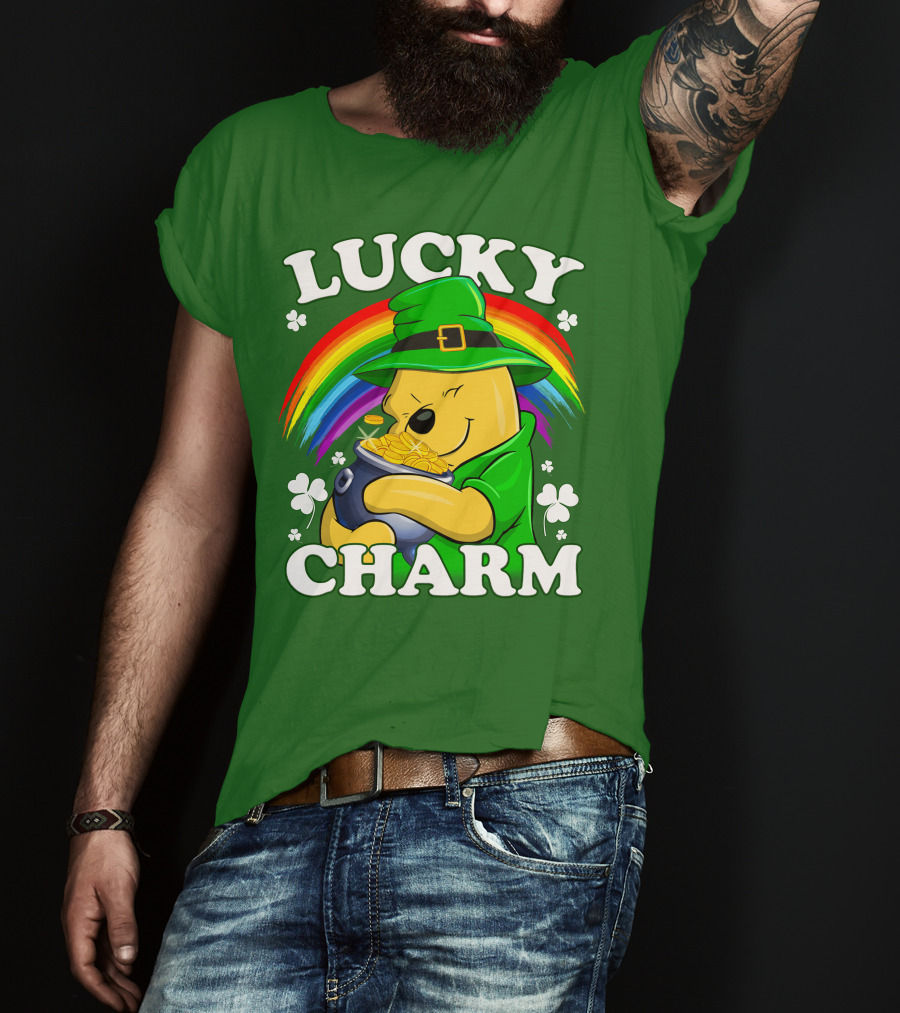 Lucky Charm Pooh Rainbow Pot Of Gold T-Shirt