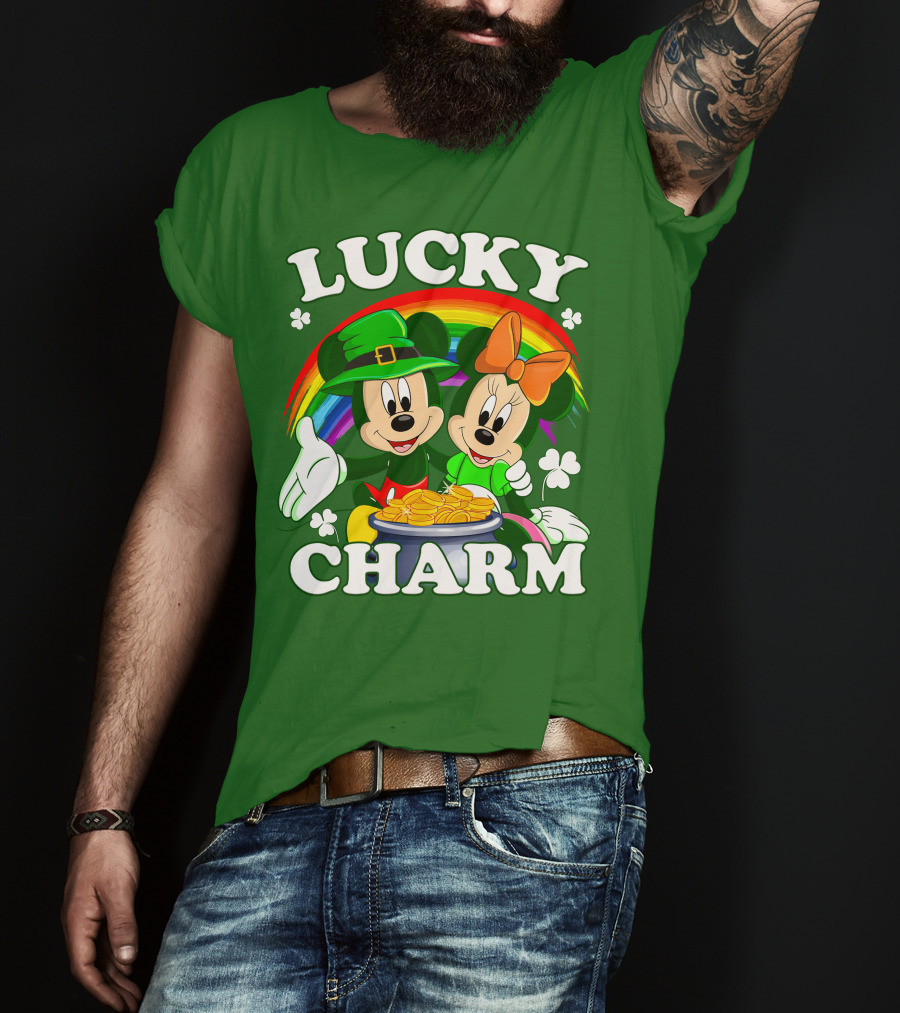 Lucky Charm Mickey And Minnie Rainbow Shamrock Coins T-Shirt