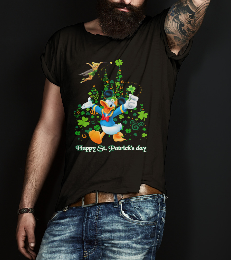 Happy St. Patrick's Day Donald And Tinkerbell With Shamrocks And Castle T-Shirt