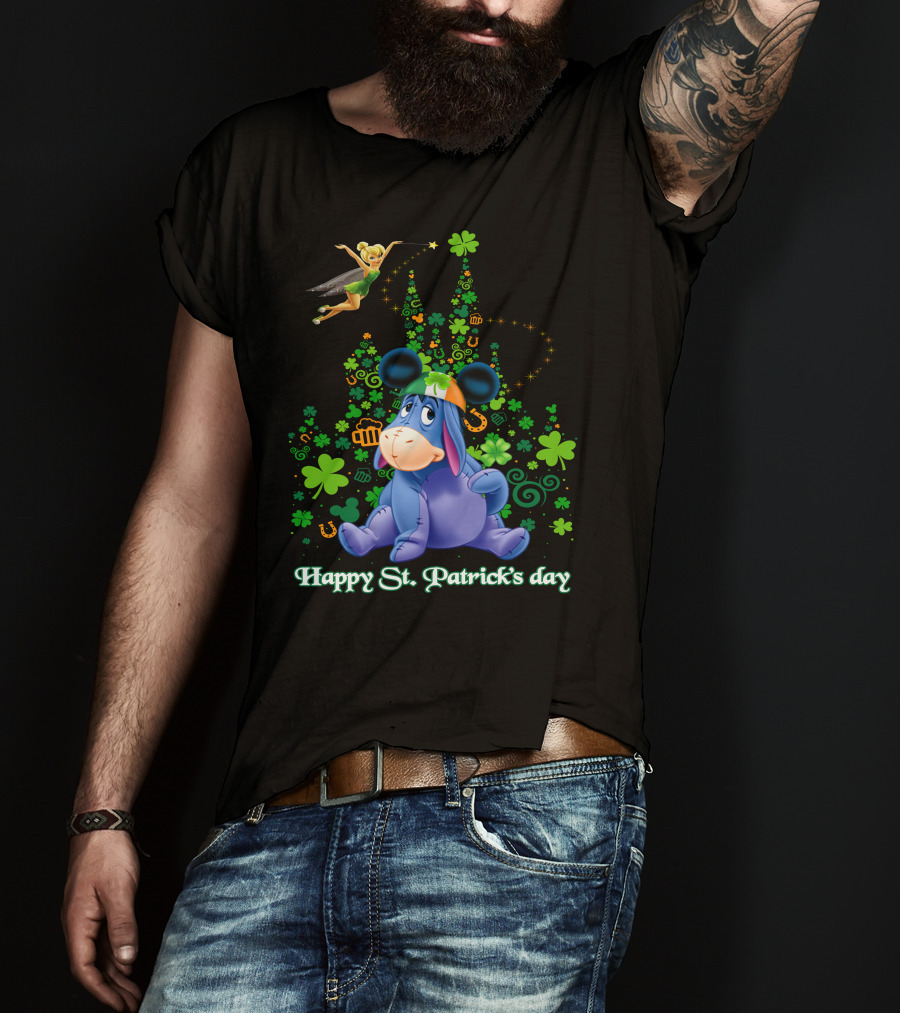 Happy St. Patrick's Day Eeyore With Tinker Bell And Castle T-Shirt