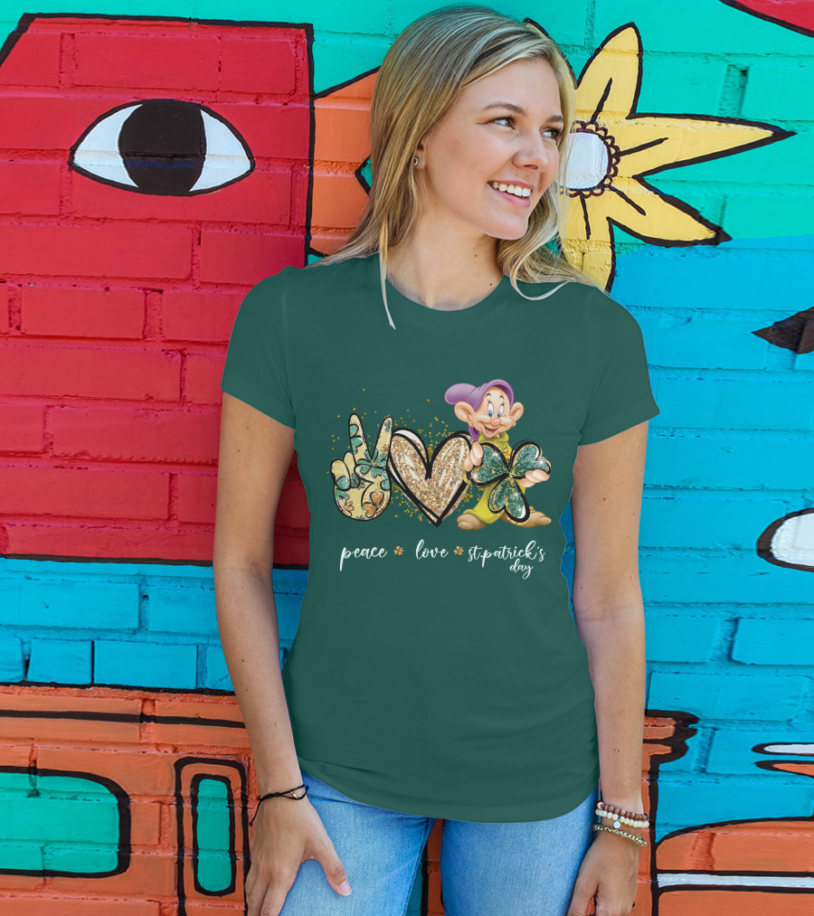Peace Love St. Patrick's Day Dopey Shamrock T-Shirt