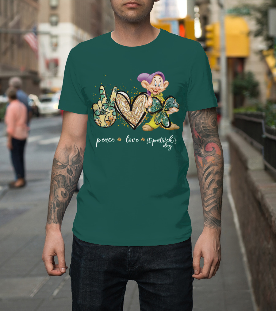 Peace Love St. Patrick's Day Dopey Shamrock T-Shirt