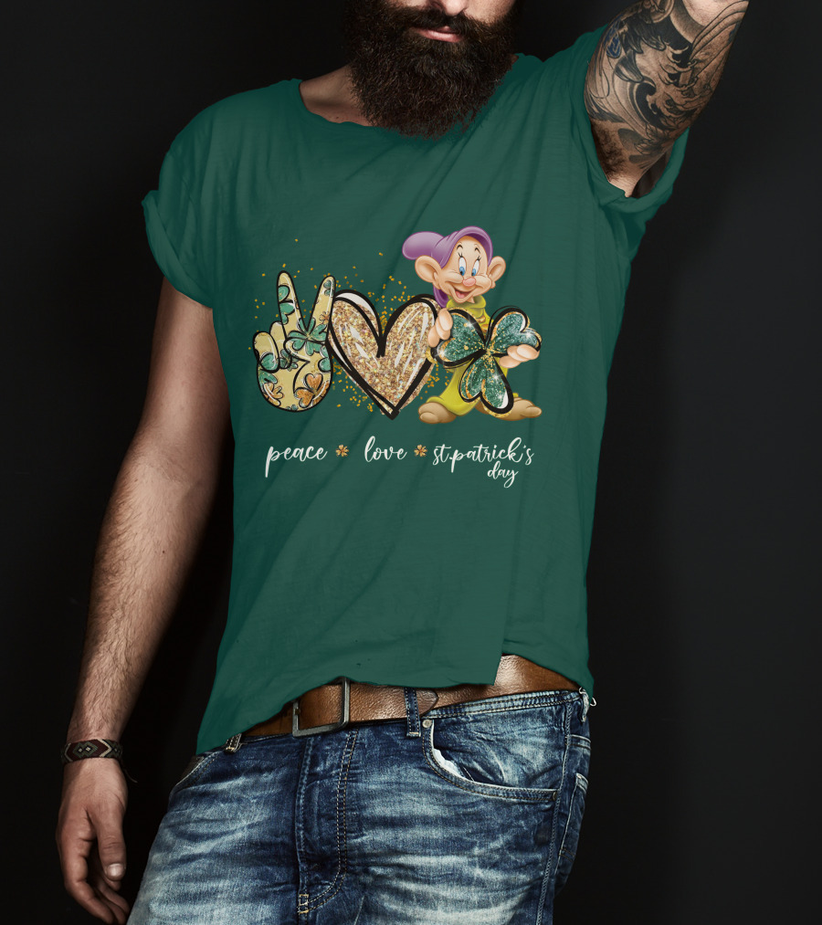 Peace Love St. Patrick's Day Dopey Shamrock T-Shirt