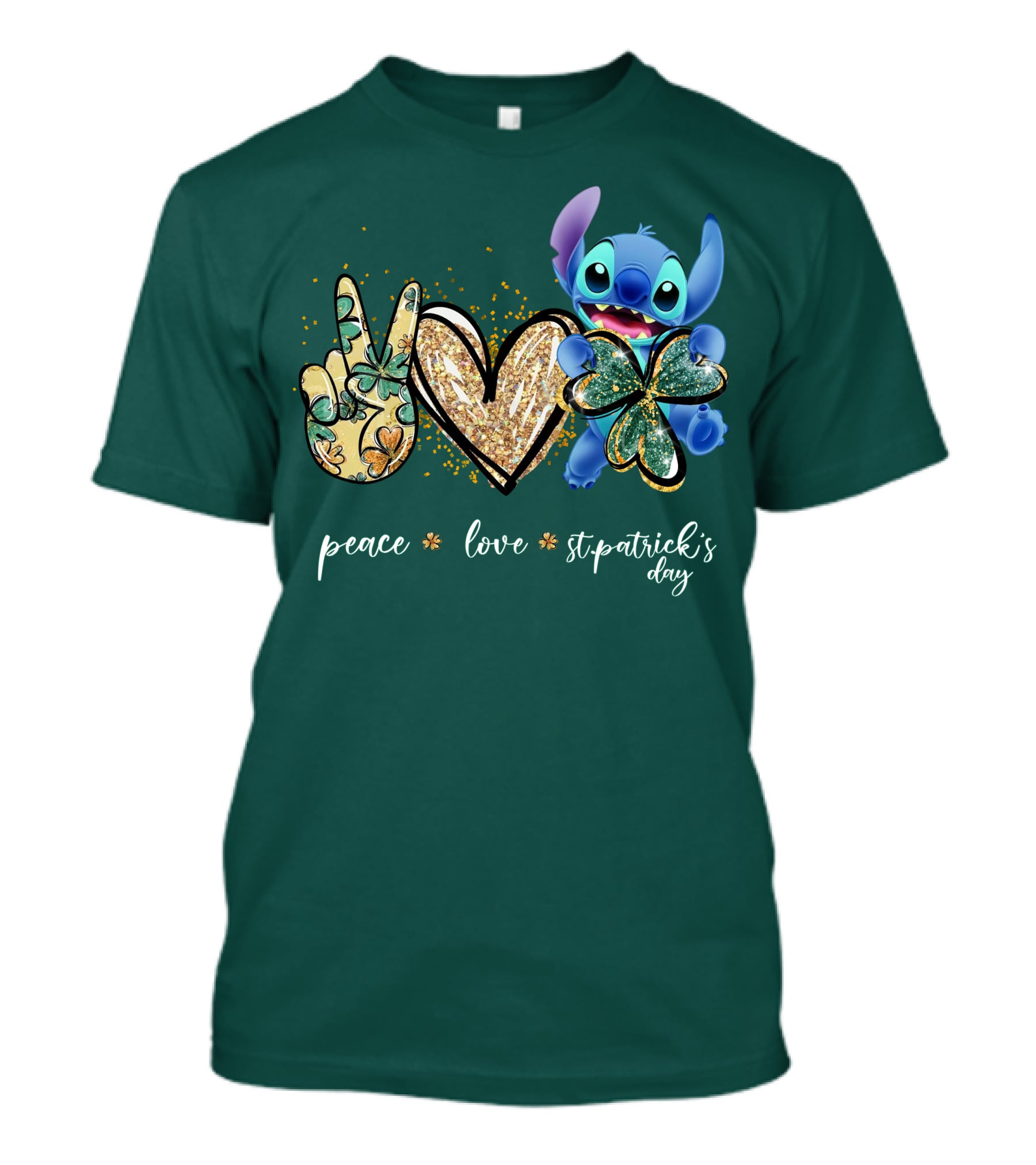 Peace Love St. Patrick's Day Stitch Shamrock Clover T-Shirt