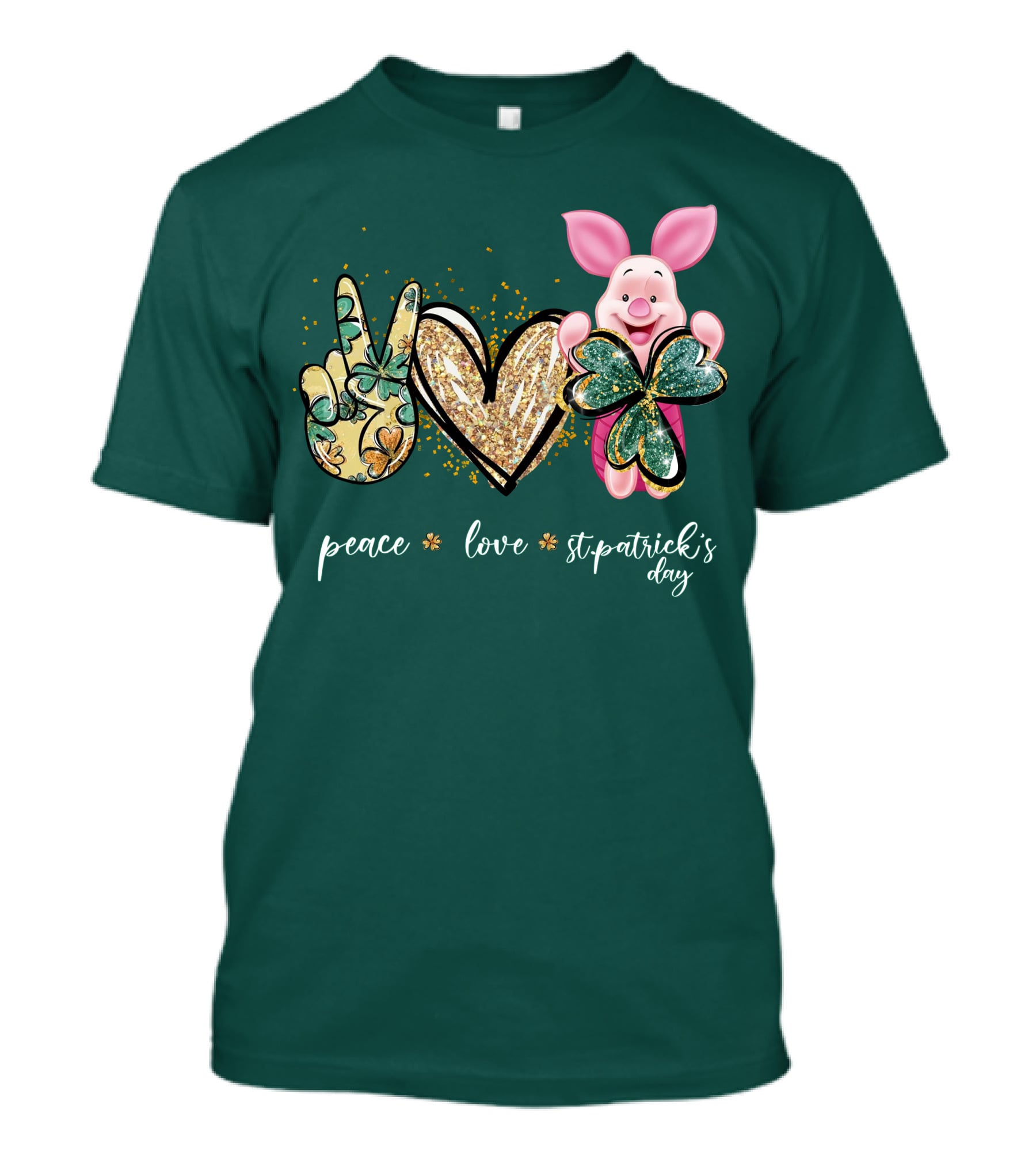 Peace Love St. Patrick's Day Piglet Shamrock T-Shirt