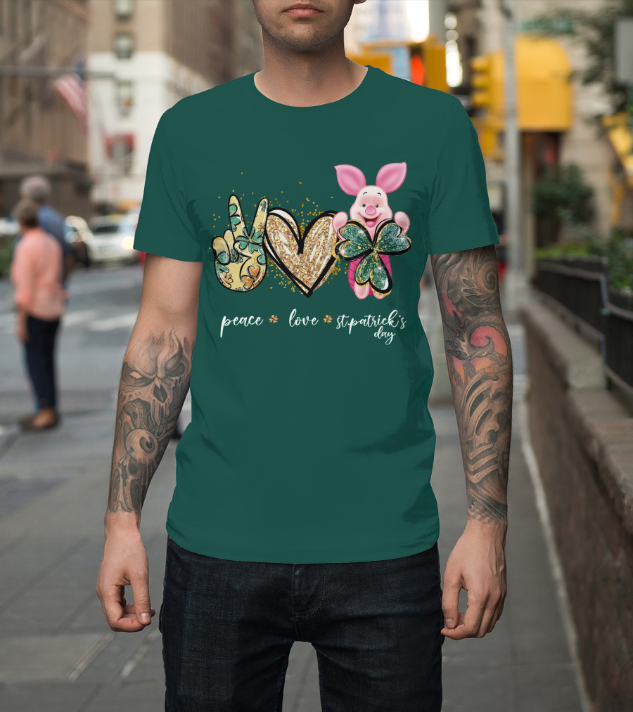 Peace Love St. Patrick's Day Piglet Shamrock T-Shirt