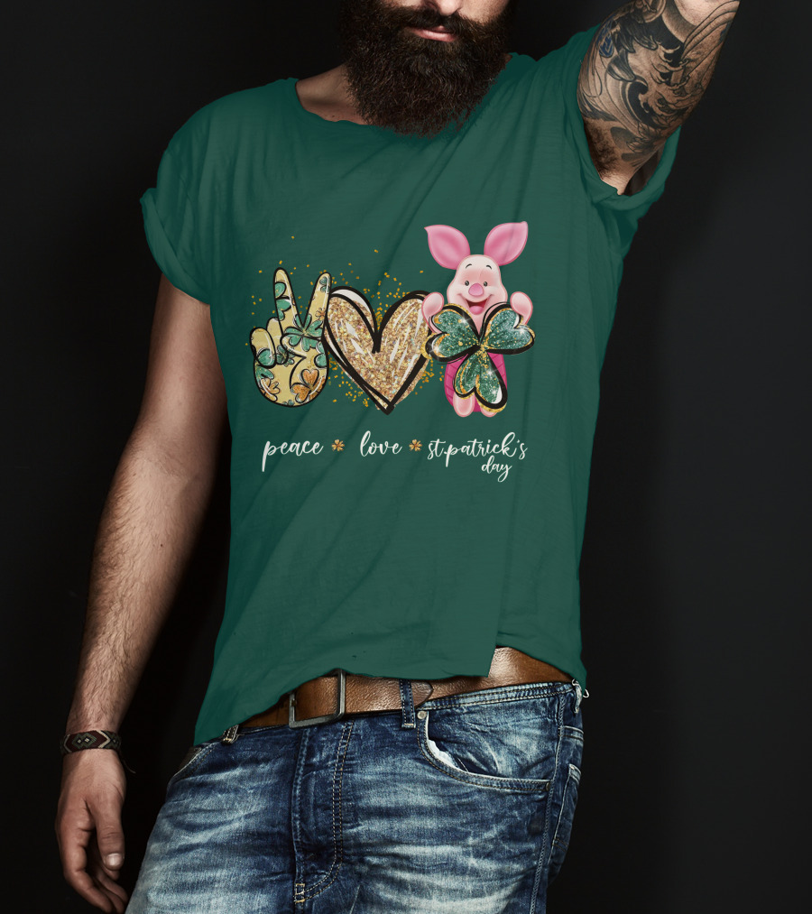 Peace Love St. Patrick's Day Piglet Shamrock T-Shirt