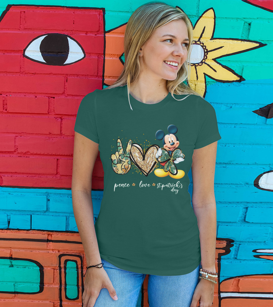Peace Love St. Patrick's Day Mickey T-Shirt