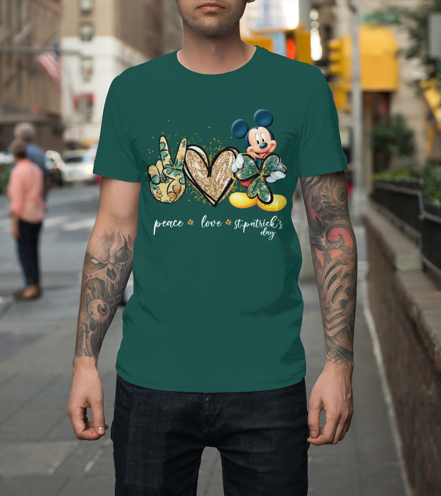 Peace Love St. Patrick's Day Mickey T-Shirt